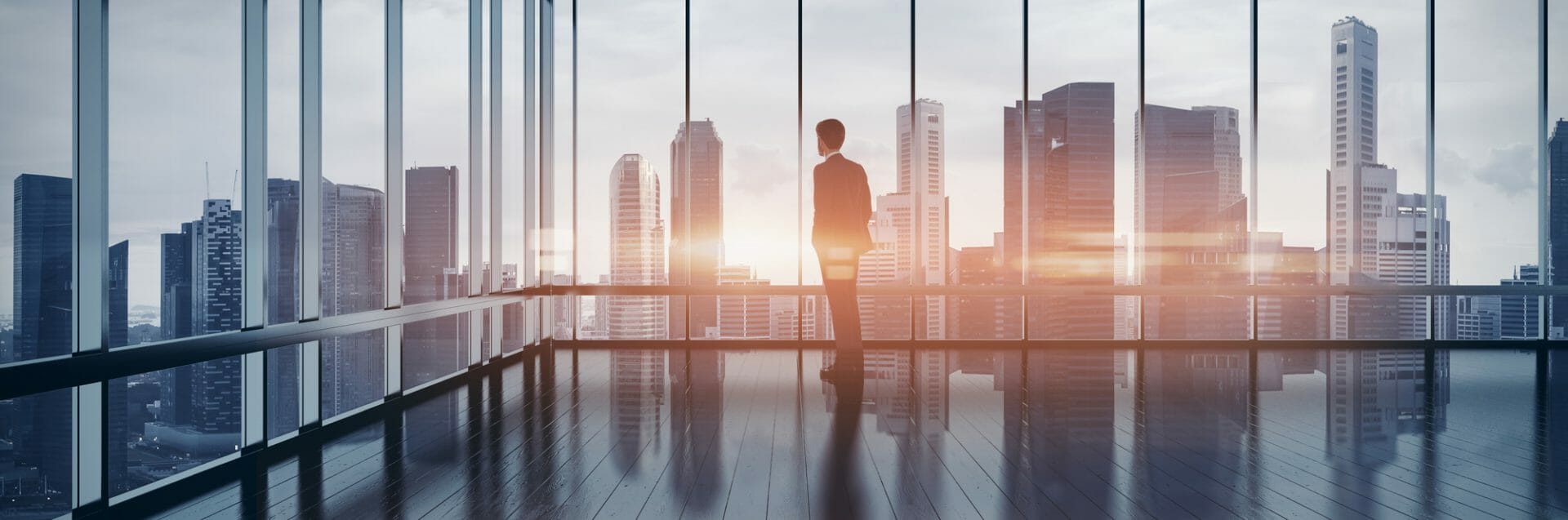 Business man in suit looking at the city